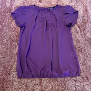 New York & Company Short Sleeve Purple Blouse